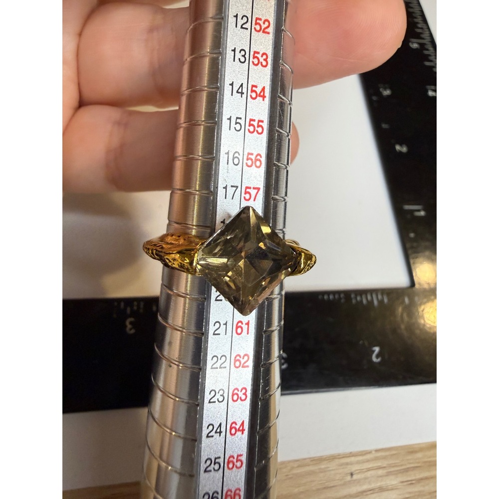 Gold Tone Serpent Scale Statement Ring Smoky Quartz Color Kite Stone Size 8.5